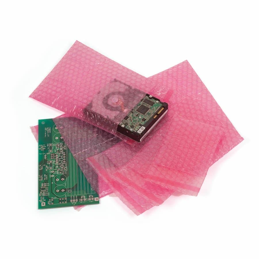 Bolsas ESD de tipo burbuja protegiendo componentes electrónicos contra la energía electrostática